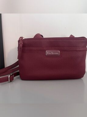 Kim Rogers Burgundy Pebbled Faux Leather Crossbody Purse Multi-Compartment Bag